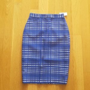 High waisted blue plaid pencil skirt